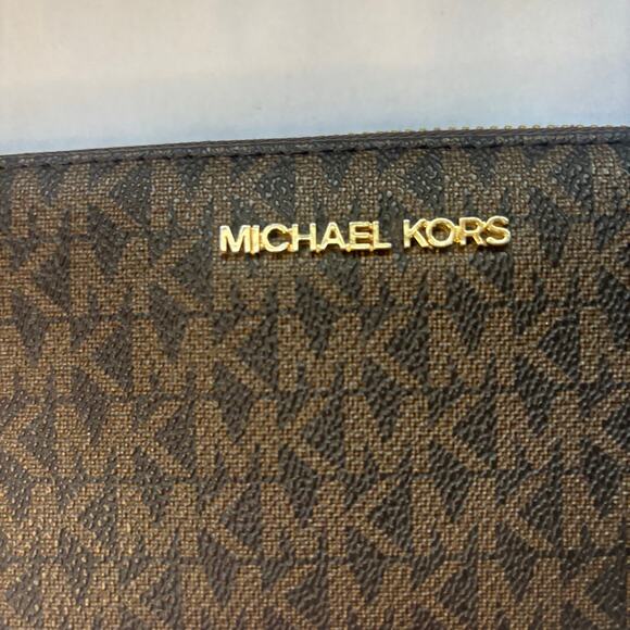 MICHAEL KORS Zip Around Long Wallet Wristlet Brown Jet Set Travel Signature - Picture 2 of 11